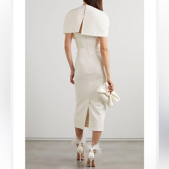 SAFIYAA Flora cape-effect crepe midi dress size 2 NWT - Picture 2 of 11